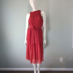 A New Day Rust Red Pleated Sleeveless Midi Dress S